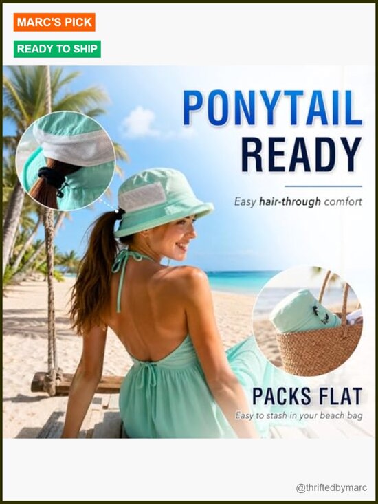 Wide Brim Bucket Sun Hat with Ponytail Hole UPF 50+ main image 2